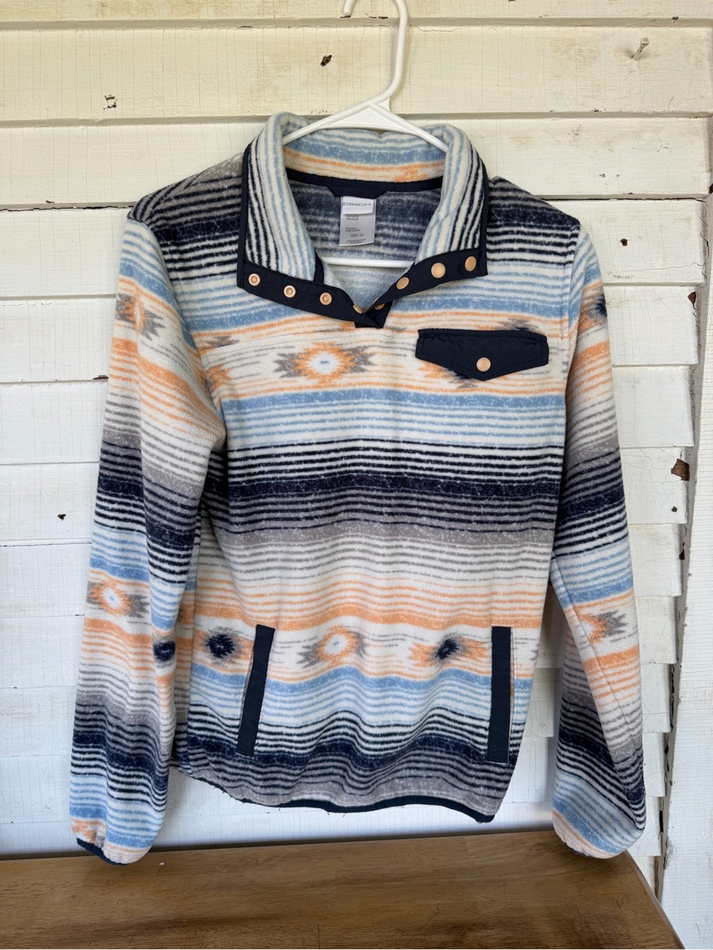 Cinch Men's Southwestern Stripe Zip-Up Sweater - Blue, Orange, Gray
